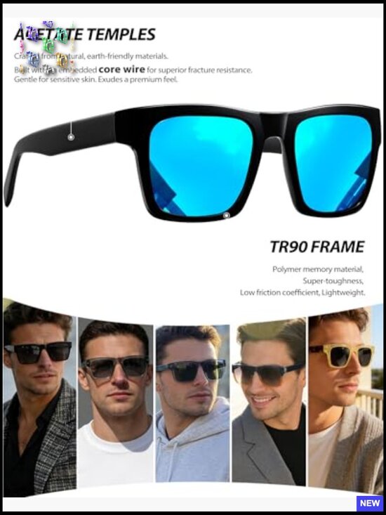 Acetate Square Sunglasses Oversized Retro Shades UV400 Protection Trendy main image 6